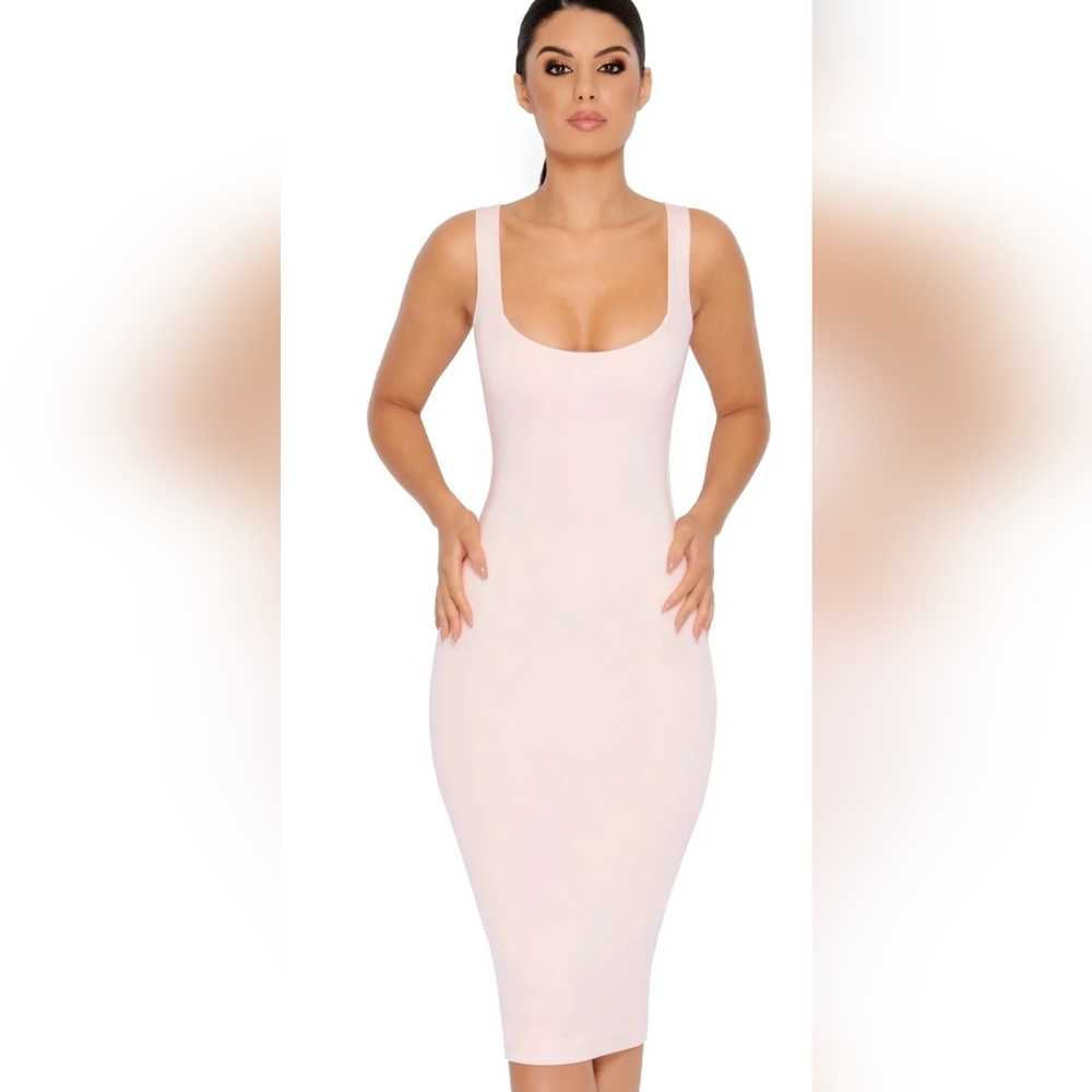 Oh Polly True To Form Double Layer Midi Dress Blush Pink